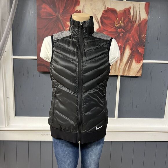 Nike Golf Down Vest Women's Sz Small Black Windproof Full Zip Running Shield - Picture 2 of 10